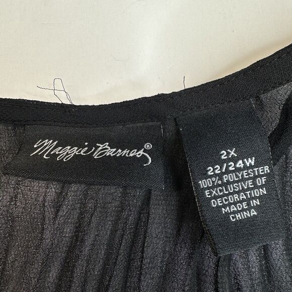Maggie Barnes Semi Sheer Blouse 2X Button Up Black Floral Ruffle Collar *Flaw - Picture 8 of 11